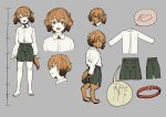  1boy animal_ears animal_toyroom barefoot character_sheet collar collared_shirt dog_boy dog_ears dog_tail full_body furry grey_background highres looking_at_viewer male_focus open_mouth original shirt shorts simple_background smile solo tail virtual_youtuber white_shirt yellow_eyes 