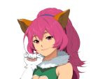  animal_ears cat_ears claws enami_katsumi fur highres long_hair looking_at_viewer perisie_(star_ocean) pink_eyes pink_hair portrait smile star_ocean star_ocean_first_departure transparent_background upper_body violet_eyes 