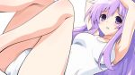  1girl bare_shoulders blush breasts hair_between_eyes iwasi-r long_hair looking_at_viewer medium_breasts nepgear neptune_(series) one-piece_swimsuit open_mouth purple_hair simple_background solo swimsuit violet_eyes white_background 