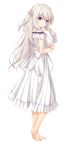  1girl barefoot blue_eyes braid dress eyebrows_visible_through_hair french_braid full_body highres kimihara_yua long_hair mikagami_mamizu official_art pieces_/_wataridori_no_somnium smile solo standing transparent_background white_dress white_hair 