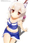  1girl absurdres artist_request ayanami_(azur_lane) azur_lane blonde_hair collarbone high_ponytail highres light_brown_hair looking_at_viewer megami navel orange_eyes platinum_blonde_hair ponytail red_eyes shadow swimsuit white_background 