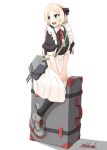  1girl alakoala apron blonde_hair blue_eyes frills headband highres kantai_collection long_hair looking_to_the_side maid_apron maid_dress original puffy_sleeves solo suitcase 