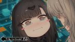  2girls :i absurdres anna_(girls_frontline) bangs black_eyes black_hair blush blush_stickers closed_mouth commentary english_text eyebrows_visible_through_hair girls_frontline grey_hair hair_ornament highres jojo_no_kimyou_na_bouken kono_subarashii_sekai_ni_shukufuku_wo! long_hair meme multiple_girls solo_focus tama_yu tears thick_eyebrows to_be_continued trembling ump45_(girls_frontline) v-shaped_eyebrows wavy_mouth 