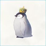 ayu_(mog) bird closed_eyes crown emperor_penguin from_side full_body grey_background no_humans original penguin pun simple_background symbol_commentary 