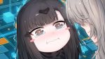  2girls :i absurdres anna_(girls_frontline) bangs black_eyes black_hair blush blush_stickers closed_mouth commentary eyebrows_visible_through_hair girls_frontline grey_hair hair_ornament highres kono_subarashii_sekai_ni_shukufuku_wo! long_hair meme multiple_girls solo_focus tama_yu tears thick_eyebrows trembling ump45_(girls_frontline) v-shaped_eyebrows wavy_mouth 