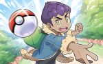  1boy blue_sky clouds cloudy_sky commentary day english_commentary hop_(pokemon) male_focus multiple_sources official_art outdoors poke_ball poke_ball_(generic) pokemon pokemon_(game) pokemon_swsh pokemon_trading_card_game sakuma_sanosuke sky third-party_source throwing throwing_poke_ball 