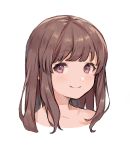  1girl bangs blush brown_hair closed_mouth collarbone cropped_shoulders eyebrows_visible_through_hair highres long_hair looking_at_viewer original saino simple_background smile solo violet_eyes white_background 