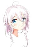  1girl ahoge aties20 bangs blue_eyes blush braid closed_mouth commentary dated eyebrows_visible_through_hair hair_between_eyes hair_ornament ia_(vocaloid) long_hair looking_at_viewer pink_hair portrait simple_background solo twin_braids vocaloid white_background white_hair 
