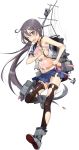  1girl akebono_(kantai_collection) anchor armpits black_legwear blush boots bouquet bra collarbone covering covering_chest drew_(drew213g) flat_chest flower full_body groin hair_between_eyes holding holding_bouquet jpeg_artifacts kantai_collection long_hair long_ponytail machinery navel official_art one_eye_closed open_mouth panties petals pink_flower pink_panties purple_hair rigging school_uniform serafuku side_ponytail skirt solo thigh-highs torn_clothes torpedo_tubes transparent_background turret underwear very_long_hair violet_eyes zettai_ryouiki 