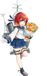  1girl akasaka_yuzu belt blue_eyes blue_neckwear blue_sailor_collar bouquet etorofu_(kantai_collection) flower full_body gloves hat holding holding_bouquet kantai_collection machinery official_art redhead sailor_collar sailor_hat school_uniform serafuku shoes simple_background socks solo white_background 