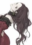  1girl brown_hair closed_mouth dorothea_arnault dress earrings fire_emblem fire_emblem:_three_houses from_side green_eyes highres jewelry long_hair looking_to_the_side pieces_fe3h simple_background solo white_background 