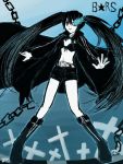  black_hair black_rock_shooter black_rock_shooter_(character) blue_eyes chain chains long_hair midriff shorts solo twintails 