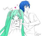  blue_hair cuteg green_hair hatsune_miku heart kaito twintails vocaloid wink world_is_mine_(vocaloid) 