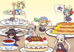  >_< +++ 6+girls :d =_= absurdres ahoge anger_vein bare_shoulders barefoot bindi black_cape black_dress black_hair black_skirt blonde_hair blue_eyes blue_hair blue_shirt blue_skirt blueberry blush bow brown_eyes brown_hair brown_skirt bungo_yayoi burger cake cake_slice cape chibi chibi_only closed_eyes closed_mouth coffee collared_shirt cookie cup cupcake dark-skinned_female dark_skin doughnut dress eating facial_mark flag flower food forehead forehead_mark fruit goggles goggles_on_headwear grey_hair hair_between_eyes hair_bun hair_flower hair_ornament hairband hat heaven_burns_red helmet highres holding holding_cup holding_flag holding_food holding_plate holding_saucer horns jacket jam long_hair long_sleeves macaron maruyama_kanata multiple_girls newsboy_cap no_shoes notice_lines off_shoulder ooshima_yotsuha open_clothes open_mouth pancake pancake_stack pantyhose parted_bangs pastry plate pleated_skirt puffy_long_sleeves puffy_short_sleeves puffy_sleeves purple_bow purple_cape purple_skirt red_eyes sailor_collar saucer school_uniform sekibaracheice shirt short_hair short_sleeves single_hair_bun sitting skirt sleeves_past_wrists smile staff standing standing_on_one_leg strawberry strawberry_shortcake striped_clothes striped_headwear sugawara_chie sweets syrup tea teacup teapot tenne_miko thigh-highs tiered_tray twintails v-shaped_eyebrows vertical-striped_clothes very_long_hair vritika_balakrishnan white_dress white_sailor_collar white_shirt white_skirt wide_sleeves witch_hat xd yellow_eyes 