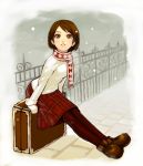  brown_hair k+ mittens pantyhose scarf snow suitcase sweater 