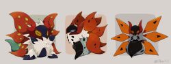  a-nya bug commentary_request compound_eyes full_body highres insect_wings iron_moth no_humans pokemon pokemon_(creature) pokemon_focus slither_wing standing twitter_username volcarona white_fur wings 