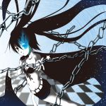  black_rock_shooter black_rock_shooter_(character) blue_eyes chain chains long_hair midriff shorts solo twintails usa_ooyake usakou 