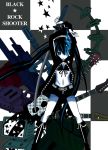  black_hair black_rock_shooter black_rock_shooter_(character) blue_eyes guitar gun highres instrument long_hair midriff scar shorts solo stitches twintails weapon 