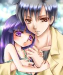  black_hair blue_hair brown_eyes furude_rika higurashi_no_naku_koro_ni hug lowres purple_eyes violet_eyes 