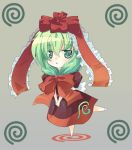 :&lt; bad_id chibi flat_gaze green_hair kagiyama_hina long_hair omiso omiso_(omiso) ribbon ribbons solo touhou 