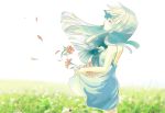  blue_hair closed_eyes faux_traditional_media flower furude_rika higurashi_no_naku_koro_ni long_hair watercolor 
