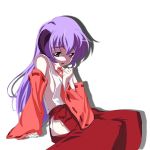  hanyuu higurashi_no_naku_koro_ni horns japanese_clothes long_hair miko nirohi purple_eyes purple_hair simple_background 