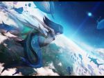  chitose_rin cloud clouds dolphin dolphins fish flying landscape letterboxed mermaid monster_girl original panorama rel sailfish scenery shark sky solo space star star_(sky) starry_sky stars surreal 