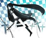  black_hair black_rock_shooter black_rock_shooter_(character) blue_eyes chain chains cross navel solo sword twintails usui_(tripcube) weapon 
