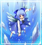 bad_id blue_hair bow cirno ice ribbon ribbons short_hair solo subachi touhou translated wings 