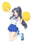  blue_eyes blue_hair cheerleader fujita_(speedlimit) highres huzita jumping kneehighs long_hair pom_poms ponytail socks suzumiya_haruhi_no_yuuutsu 
