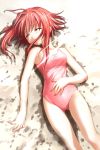  closed_eyes game_cg highres okano_hinata one-piece one-piece_swimsuit red_hair redhead sleeping solo swimsuit wind_a_breath_of_heart 