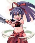  black_eyes black_hair bushidou_(sekaiju) disgaea flat_chest hakama japanese_clothes katana long_hair midriff miko no_shirt ponytail ribbon ribbons ronin ronin_(etrian) sarashi sekaiju_no_meikyuu sword weapon yu_3 