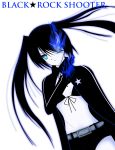  black_rock_shooter black_rock_shooter_(character) blue_eyes highres midriff navel scar solo twintails 