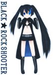 black_rock_shooter_(character) blue_eyes chibi long_hair midriff shorts solo twintails uneven_twintails 