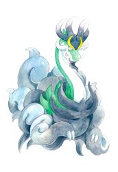  aqua_skin black_fur claws colored_skin dragon drampa facial_hair full_body goatee highres horns long_neck mega_drampa mega_pokemon mint_nappa mustache no_humans pink_eyes pokemon pokemon_(creature) pokemon_focus simple_background solo white_background 