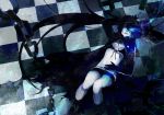  black_hair black_rock_shooter black_rock_shooter_(character) blue_eyes chain chains long_hair midriff shorts solo sumishuu twintails 