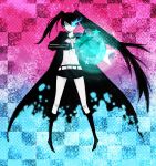  black_hair black_rock_shooter black_rock_shooter_(character) blue_eyes hayashi_(pixiv) midriff navel solo twintails uneven_twintails 