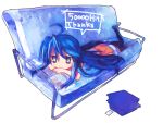  blue blue_hair book hits izumi_konata long_hair lowres lucky_star lying reading thigh-highs thighhighs tsuchiya_akira 