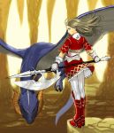  axe blue_eyes boots dragon gauntlets halberd k+ pantyhose polearm warrior weapon 