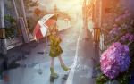  flower hydrangea original rain raincoat rubber_boots scr sunlight twintails umbrella 