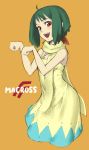  ahoge bad_id brown_eyes dress green_hair jewelry k+ macross macross_frontier no_legs open_mouth paw_pose pendant ranka_lee scarf short_hair sketch smile solo 