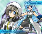  black_wings blue_eyes blue_hair blush book book_of_the_azure_sky brown_hair hat long_hair mahou_shoujo_lyrical_nanoha mahou_shoujo_lyrical_nanoha_strikers multiple_wings open_mouth reinforce_zwei single_thighhigh thighhighs wings yagami_hayate 
