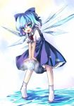  blue_hair bow cirno element_bender ice ribbon ribbons sho_(artist) short_hair solo touhou water wings 