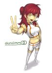  gundam_00 k+ nena_trinity red_hair redhead thighhighs v yellow_eyes 
