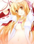  blonde_hair brown_eyes collar hair_ribbon hair_ribbons hat kurot long_hair navel open_clothes open_shirt ribbon ribbons shirt 