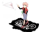  casual green_eyes paper_airplane paper_plane pink_hair r.o.d_the_tv read_or_die shiromiso short_hair short_pants shorts solo tomboy 