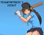  baseball_bat blue_eyes brown_hair hat miniskirt skirt team_fortress_2 wallpaper weapon 