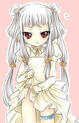  code_geass dress dress_lift long_hair mizunomoto no_panties red_eyes ribbon silver_hair tears tianzi twintails wedding_dress 