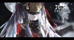  1girl altair_(re:creators) bangs black_border border cell_(acorecell) closed_mouth copyright_name hair_between_eyes hat high_collar highres long_hair military military_uniform re:creators red_eyes red_ribbon ribbon shako_cap silver_hair two_side_up uniform 