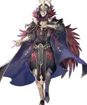  1boy black_hair boots cape feathers fingerless_gloves fire_emblem fire_emblem_fates fire_emblem_heroes full_body gloves highres iago_(fire_emblem) long_hair mask official_art p-nekor red_eyes solo teeth transparent_background 